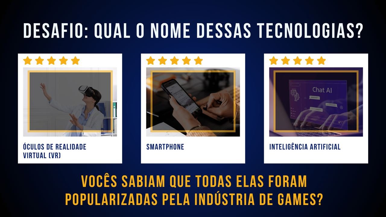 Slide: realidade virtual, smartphone e inteligência artificial foram popularizados pela indústria de games
